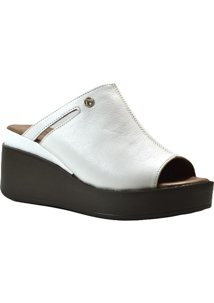 1403 Hakiki Deri Beyaz Platform Yüksek Topuklu Kadın Terlik fiyatları