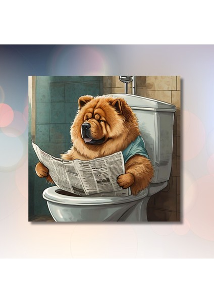Tekli Kare Kanvas Banyo Tablosu Gazete Okuyan Chow Chow Köpek
