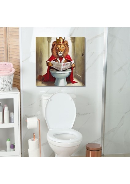 Tekli Kare Kanvas Banyo Tablosu Gazete Okuyan Kral Aslan