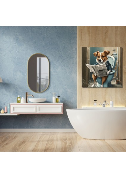 Tekli Kare Kanvas Banyo Tablosu Gazete Okuyan Border Coli Köpek