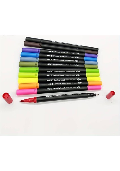 12'li Marker Set Çift Taraflı Kalem Seti 12 Renklendirme Kalemi Kaligrafi Kitap Boyama Kalemi fırsatları