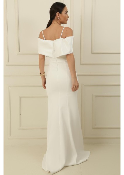 Ip Askılı Balenli Yakası Garnili Taşlı Astarlı Ithal Krep Full Telalı Uzun Elbise fırsatları