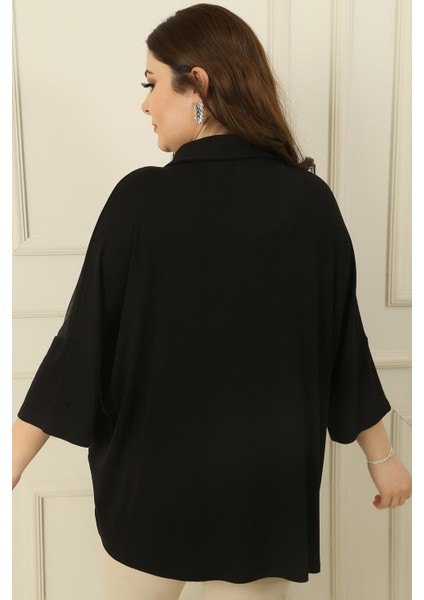 Deri Garnili Tek Cepli Düğmeli Yarasa Kol Büyük Beden Çilek Bluz fırsatları