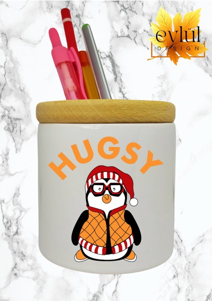 Friends Hugsy Baskılı Seramik Kalemlik Ahşap Detaylı Kalem Kutusu Doğum Günü Hediyesi