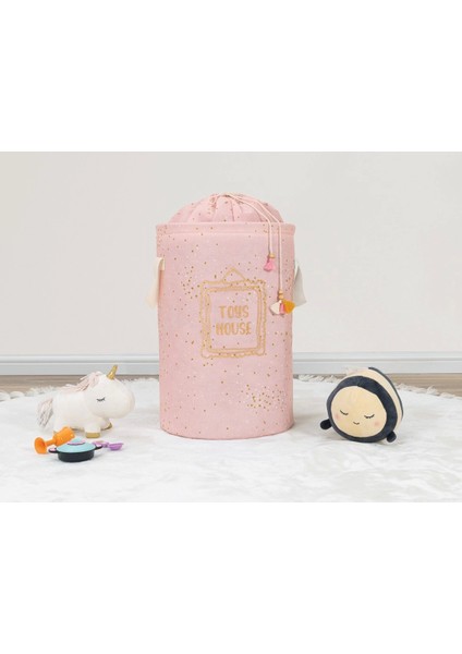 Baby Kullanımı Kolay Desenli Taşınabilir Torbalı Yuvarlak Sepet(Pembe) Çamaşır Sepeti 04270 ( Lisinya )