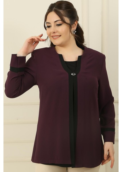 Içi Likralı Atlet Omuzlar Vatkalı Garnili Büyük Beden Krep Ceket 2'li Takım modelleri