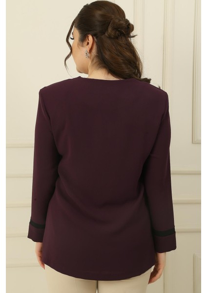 Içi Likralı Atlet Omuzlar Vatkalı Garnili Büyük Beden Krep Ceket 2'li Takım fırsatları