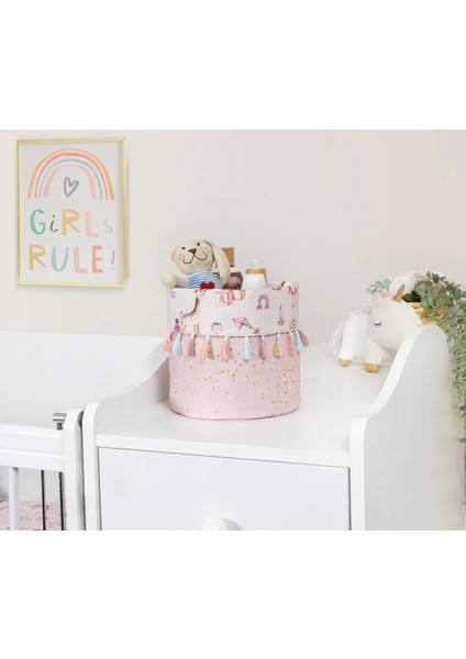 Baby Kullanımı Kolay Desenli Taşınabilir Düzenleyici Yuvarlak Sepet(Pembe) ( Lisinya )
