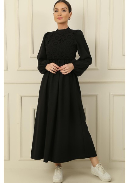 Güpürlü Keten Efekt Uzun Elbise fiyatları