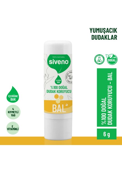 %100 Doğal Dudak Koruyucu Bal Bitkisel Lipbalm Dudak Kremi Nemlendirici Parlatıcı Onarıcı 6 G