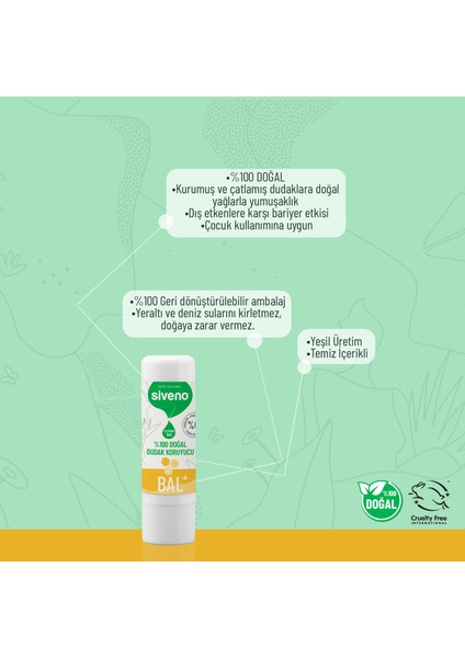 %100 Doğal Dudak Koruyucu Bal Bitkisel Lipbalm Dudak Kremi Nemlendirici Parlatıcı Onarıcı 6 G