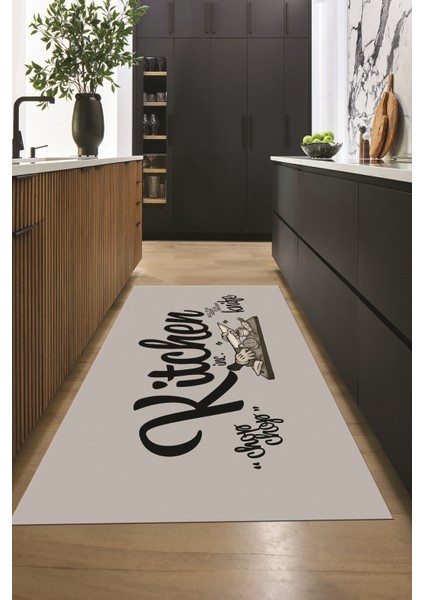 Kitchen Yazılı Modern Kaymaz Taban Yıkanabilir Mutfak Halısı, Mutfak-41-Gri-Siyah, fiyatları