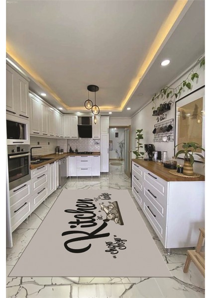 Kitchen Yazılı Modern Kaymaz Taban Yıkanabilir Mutfak Halısı, Mutfak-41-Gri-Siyah, modelleri