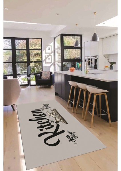 Kitchen Yazılı Modern Kaymaz Taban Yıkanabilir Mutfak Halısı, Mutfak-41-Gri-Siyah, indirimleri