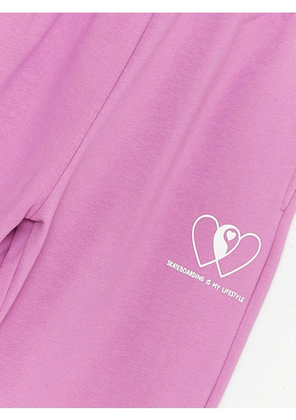 Kids Beli Lastikli Baskılı Kız Çocuk Jogger Eşofman Altı