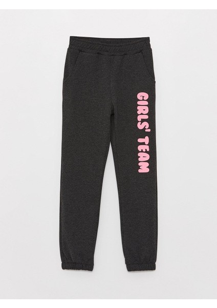 Kids Beli Lastikli Baskılı Kız Çocuk Jogger Eşofman Altı