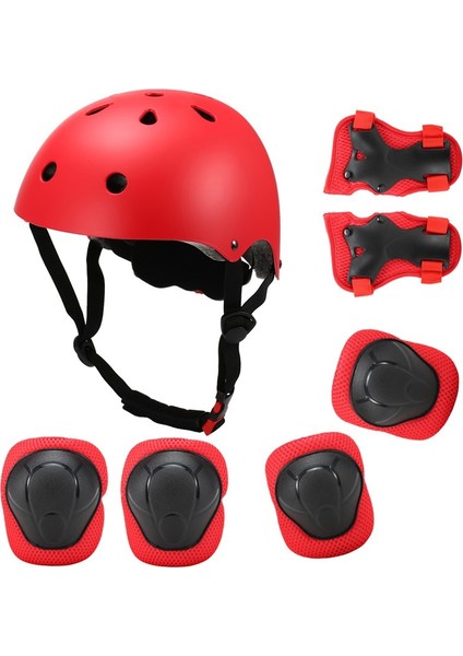 Çocuk Spor Koruyucu Donanım Kask Dizlik 7 Parçalı Set (Yurt Dışından)