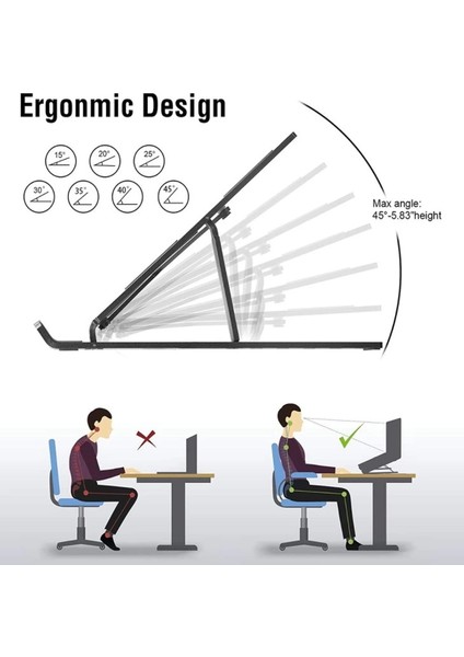 Pratik 7 Kademeli Ayarlı Katlanabilir Laptop Tablet Standı Siyah ( Lisinya )