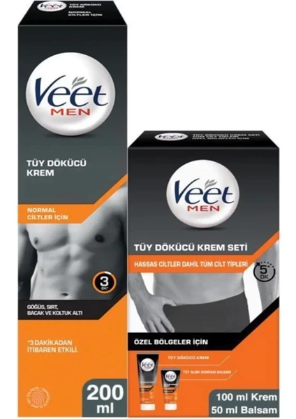 Veet Men 200ml + Özel Bölgeler İçin Tüy Dökücü Krem Seti 100&50 ml