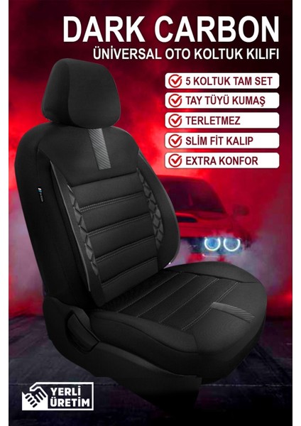 Universal Dark Carbon Fiat Tipo Uyumlu Oto Koltuk Kılıfı 5 Koltuk Tam Set