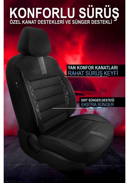 Universal Dark Carbon Fiat Tipo Uyumlu Oto Koltuk Kılıfı 5 Koltuk Tam Set