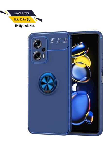 Xiaomi Redmi Note 12 Pro 5G Kılıf Autofocus Shockprof Ravel Yüzüklü Standlı Slikon Kapak Mavi