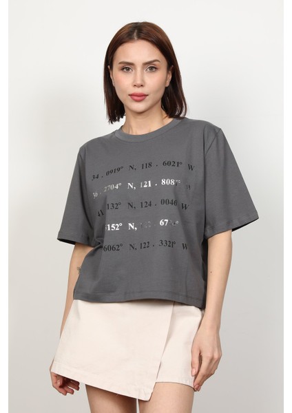 Kadın Baskılı Kısa Salaş T-Shirt