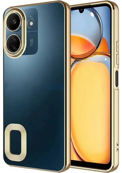 Case World Caseworld Xiaomi Redmi 13C Kapak Yanları Renkli Lens Korumalı Logo Gösteren Şeffaf Luxury Silikon Kılıf - Gold