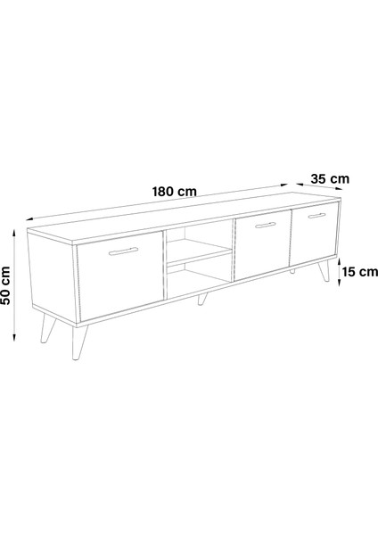 Ürgüp 180 cm Ahşap Ayaklı Ceviz Tv Ünitesi