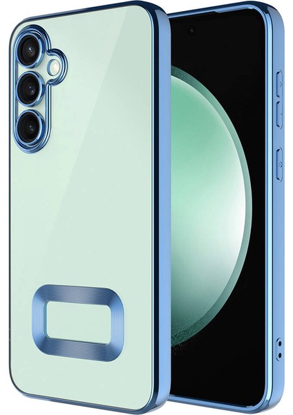 Caseworld Samsung Galaxy A05S Kapak Yanları Renkli Lens Korumalı Logo Gösteren Şeffaf Luxury Silikon Kılıf - Mavi