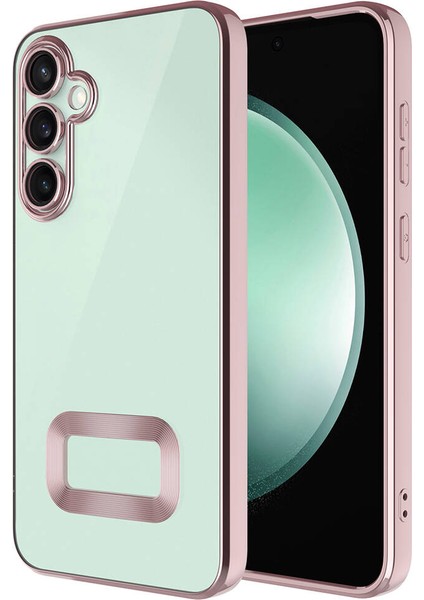 Caseworld Samsung Galaxy A05S Kapak Yanları Renkli Lens Korumalı Logo Gösteren Şeffaf Luxury Silikon Kılıf - Rose Gold