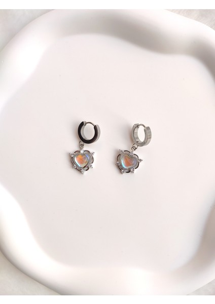 Kadın Paslanmaz Çelik Silver Opal Taşlı Kalp Küpe fiyatları