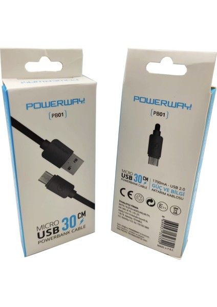 (Micro) 30 cm Powerbank Kablosu Powerway PB01