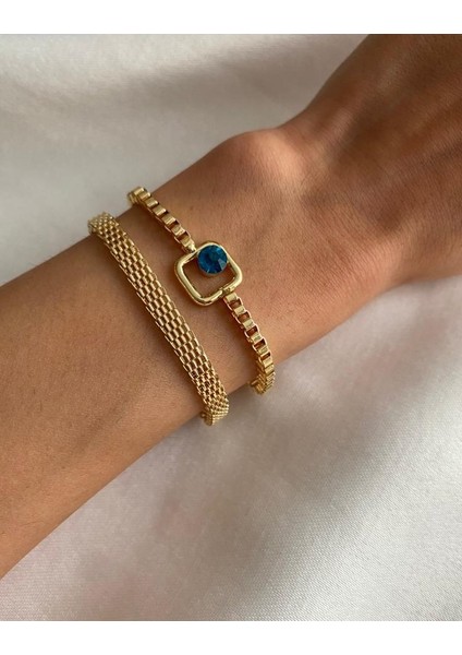 Blue Sparkle Ikili Kombin Altın Bileklik
