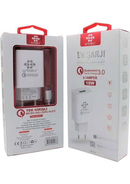 4.1A 22W Qc3 (Micro) Hızlı Şarj Aleti Arbaks ARB-015 fırsatları
