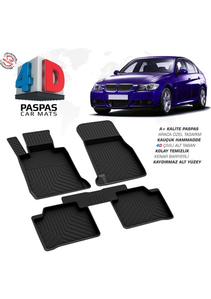 Bmw 3 Serisi E90 4d Araca Özel Havuzlu Kauçuk Paspas 2005-2012