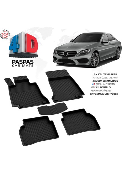 Mercedes C Serisi W205 4d Araca Özel Havuzlu Kauçuk Paspas 2015 ve Üzeri