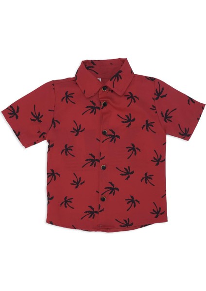 Erkek Çocuk Palmiye Baskılı Gömlek T-Shirt Kot Şort 3'lü Takım