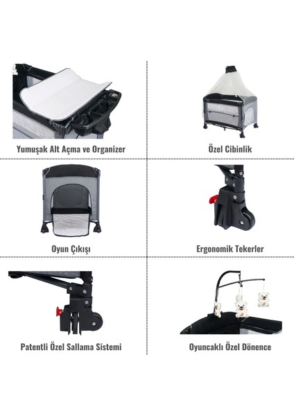 Maximum Anne Yanı Organizerli Dönenceli Cibinlikli Park Yatak Beşik 70 x 110 Cm. ( Sünger Yatak Hediyeli )