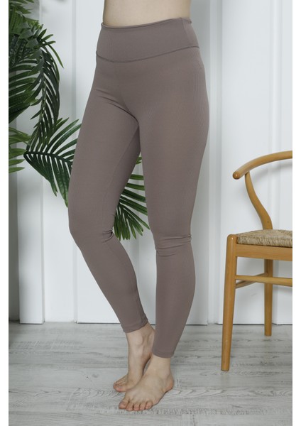 Kadın Yüksek Bel Toparlayıcı Tayt Kaşkorse Fitilli Vizon fırsatları