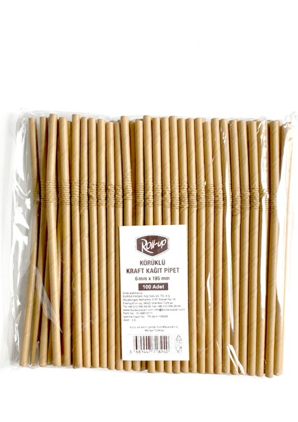 Körüklü Kraft Kağıt Pipet 6MMx19,5cm - 100 Adet