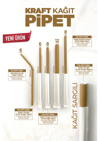Körüklü Kraft Kağıt Pipet 6MMx19,5cm - 100 Adet