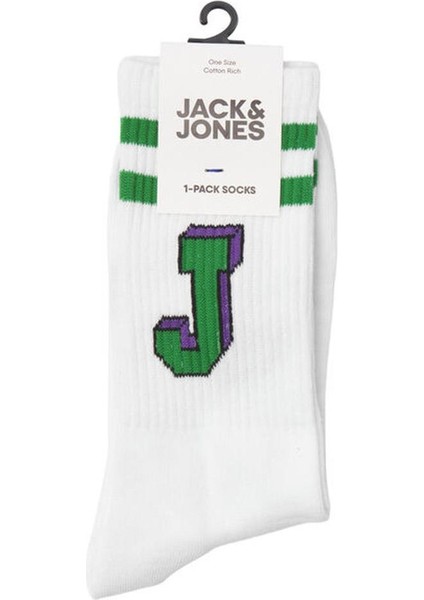 12250749 Jacsingle J Tennis Sock Sn Beyaz-Yeşil fiyatları