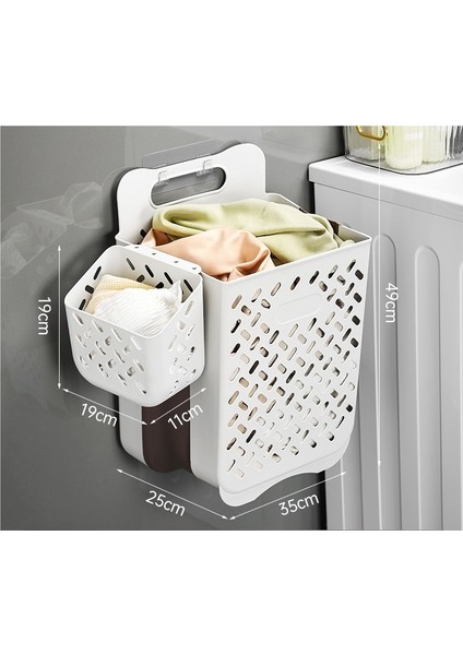 Banyo Yumruksuz Duvara Monte Katlanır Çamaşır Sepeti Küçük + Ekstra Büyük (Yurt Dışından)
