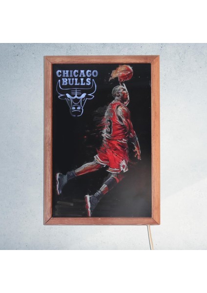 Işıklı Pleksi Basketbol Temalı Sürpriz Tablo Chicago Bulls Dekoratif Ayaklı Biblo