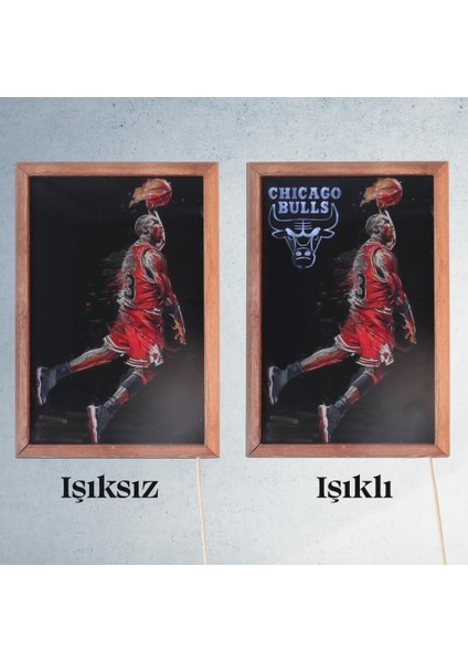 Işıklı Pleksi Basketbol Temalı Sürpriz Tablo Chicago Bulls Dekoratif Ayaklı Biblo