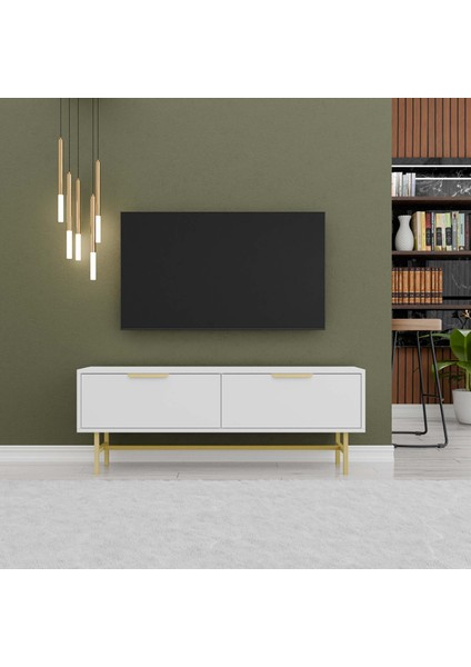 4032 Nero 138 cm (Gold Metal Ayaklı) Tv Ünitesi Beyaz