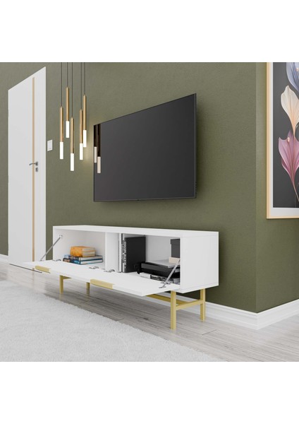 4032 Nero 138 cm (Gold Metal Ayaklı) Tv Ünitesi Beyaz