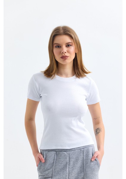 Beyaz Bisiklet Yaka Kısa Kollu Kaşkorse Bluz fiyatları