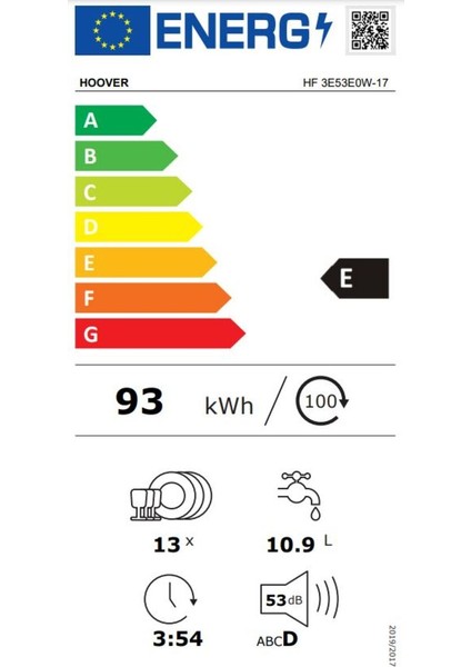 HF 3E53E0W-17 5 Programlı  Beyaz Bulaşık Makinesi